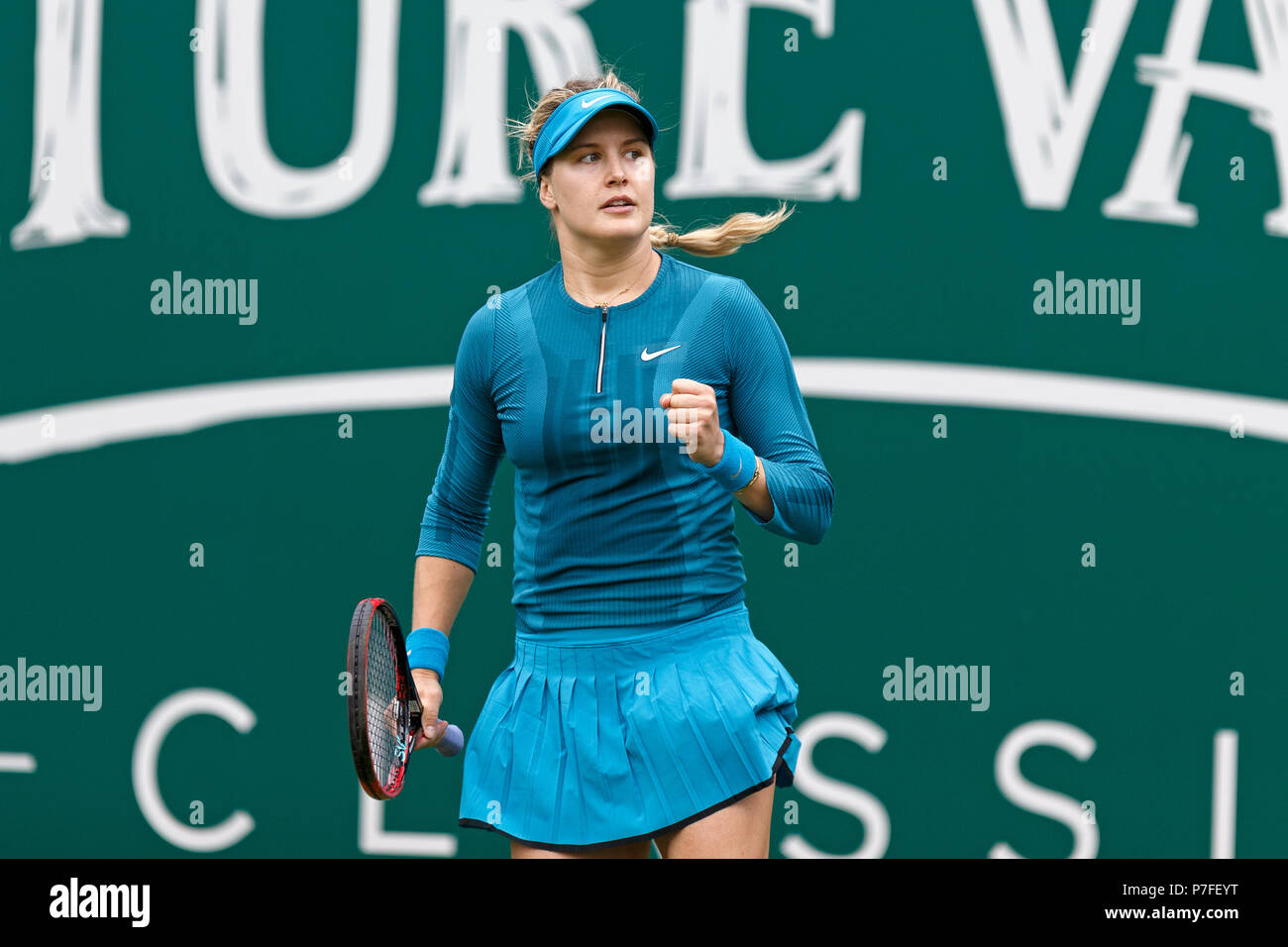 Eugénie Bouchard célèbre remportant un match en 2018 avec un coup de poing la pompe. Genie Bouchard, joueur de tennis, tennis de Bouchard. Banque D'Images