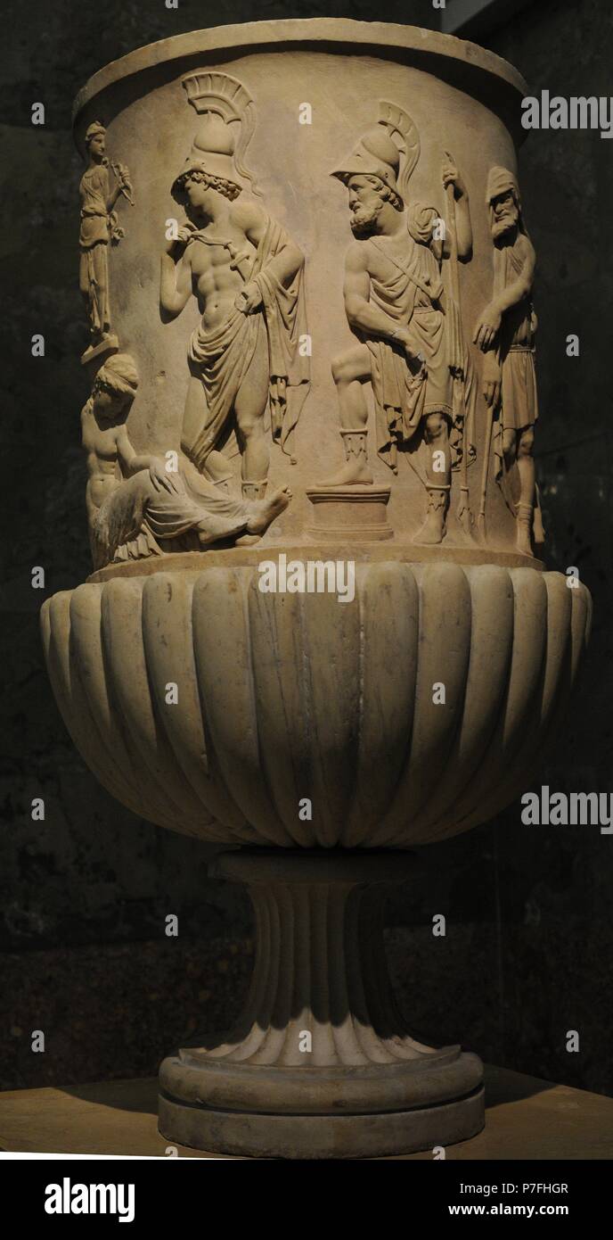 L'Art Roman vase décoratif. Relief représentant le sacrifice d'Iphigénie. 2ème ANNONCE de siècle. En. Le Musée de l'Ermitage. Saint Petersburg. La Russie. Banque D'Images