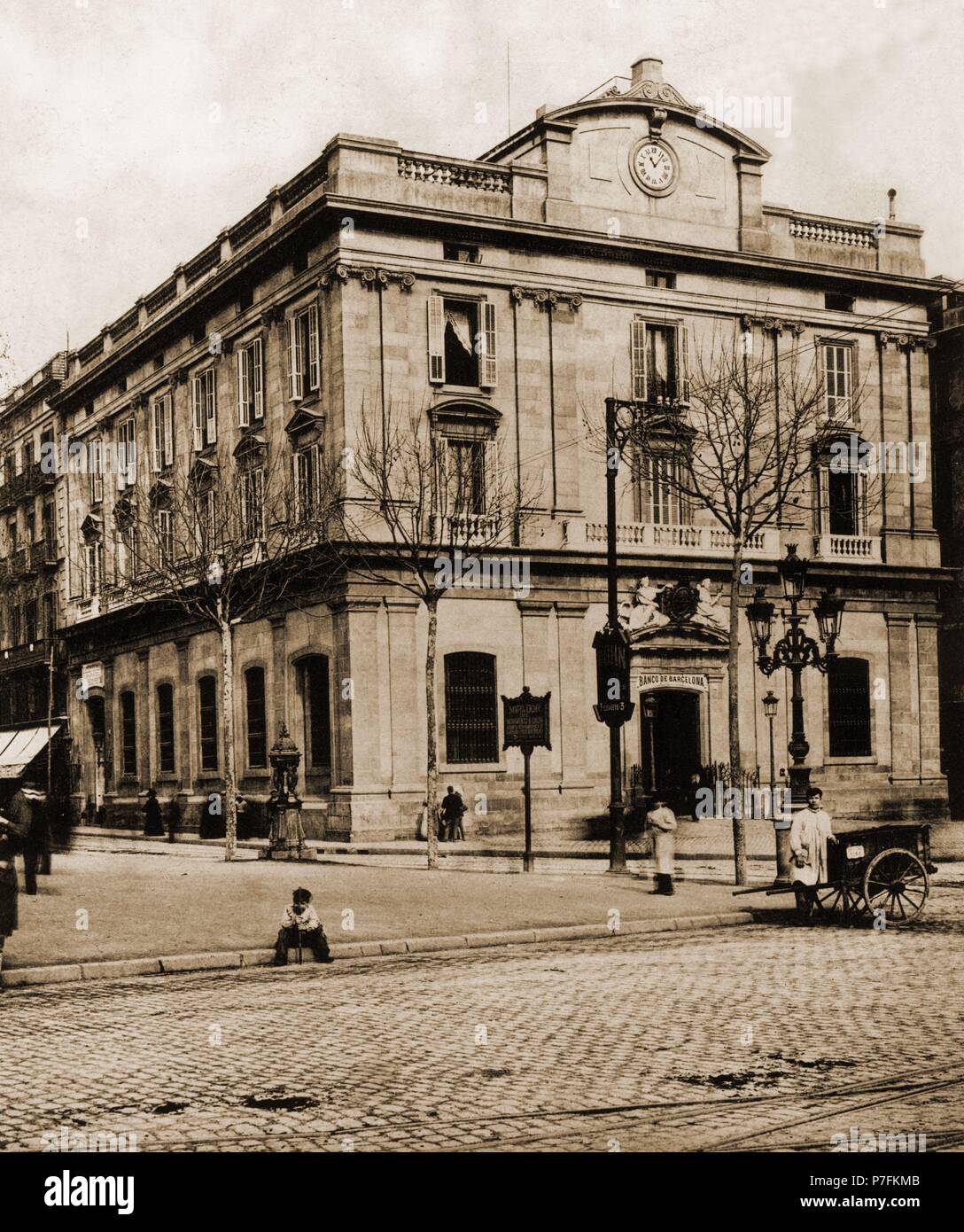 Catalunya. Edificio del Banco de Barcelona la Rambla de Santa Mónica, de Barcelona. Año 1894. Banque D'Images