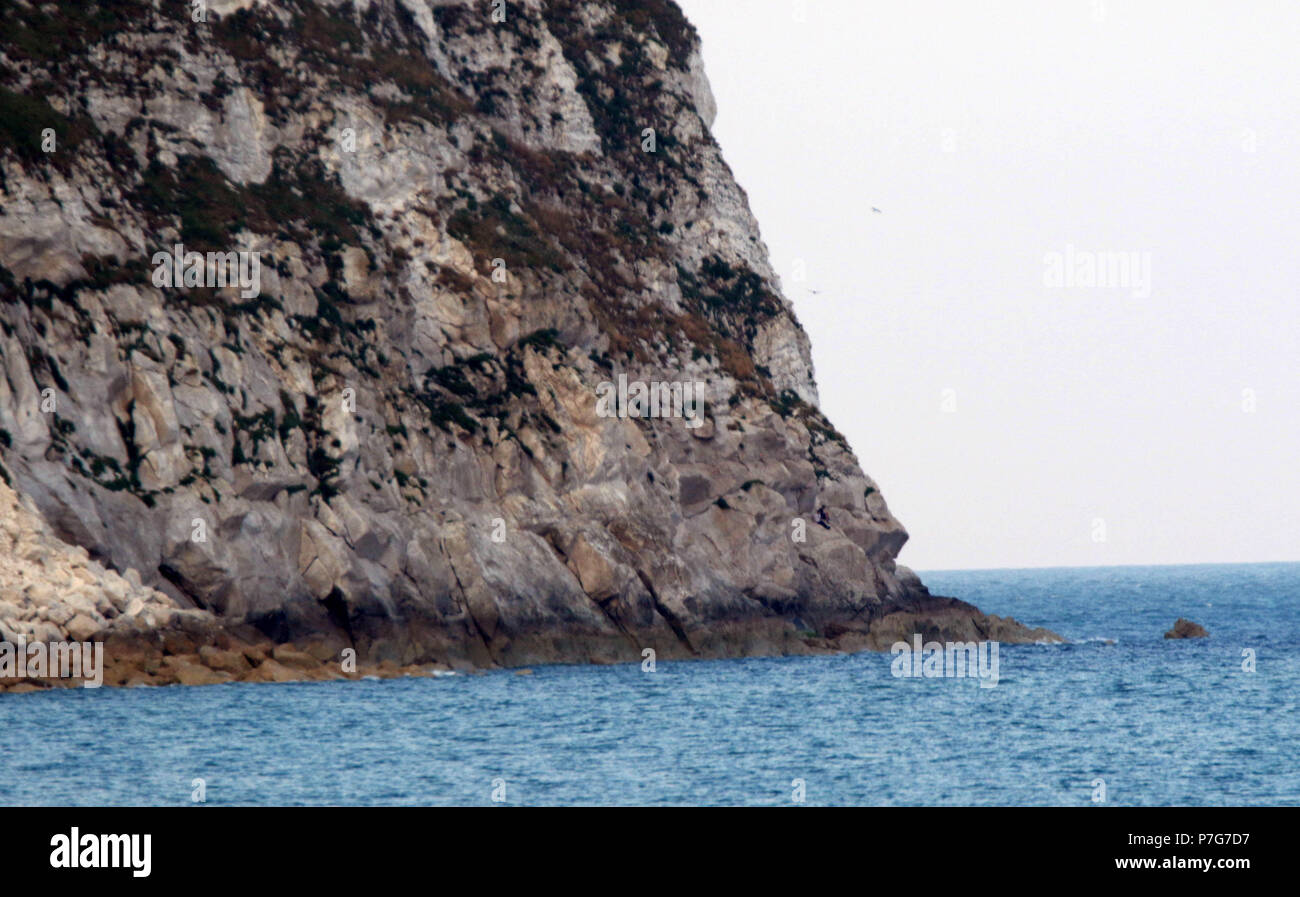 Isle of Wight Sandown Jeudi 5 juillet 2018 Deux rescapés de la face d'une falaise de 104 mètres sur l'île de Wight impliquant des quarante membres de l'île de Wight deux canots de service d'urgence et une ambulance passa leurs langues et il a donné la pensée d'oiseaux et il a été grand rire après l'opération de sauvetage coûtera plus de 5 000 livres. L'incident a débuté aux alentours de 19:45 avec le lancement de Bembridge de sauvetage. L'équipe de sauvetage de la Garde côtière Ventnor ont rejoint leurs collègues de Bembridge en haut de Culver, où ils se préparent à descendre une falaise, l'homme sur le bord. Plus d'infor Banque D'Images