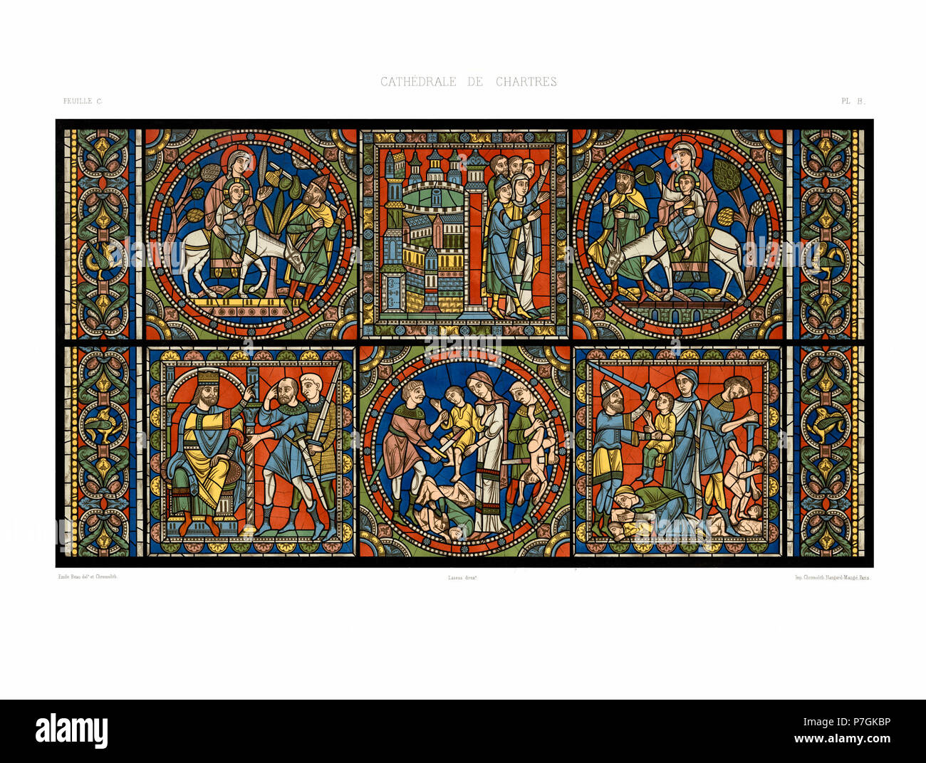 Deutsch : aus der Mappe : Monografie de la Cathedrale de Chartres - Atlas (1867), Das Leben von Glasfenster : Jésus, 12. Jhdt. Anglais : Monographia de la cathédrale de Chartres, la lithographie Chrome du vitrail : la vie de Jésus, Paris, Imprimerie impériale, 1867 English : Monographie de la Cathédrale de Chartres - Atlas (1867) - Vitrail de la vie de Jésus Christ une feuille - chromo-lithographie. 3 mars 2016, 21:16:09 Feuille 158 C Monografie de la Cathedrale de Chartres - Atlas - Vitrail de la vie de Jésus Christ - Version restaurée 70- Banque D'Images