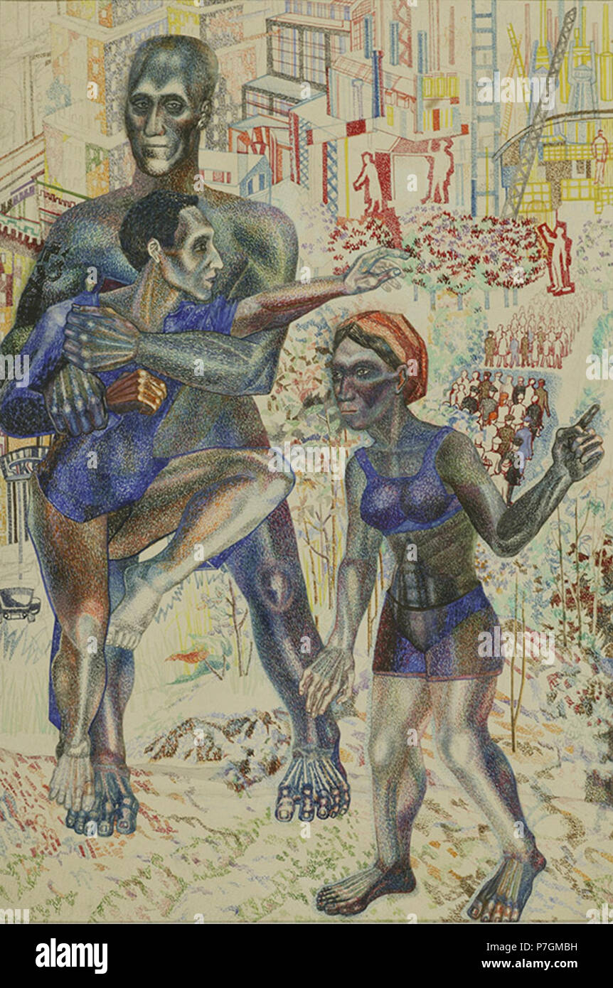 Русский. лишний Третий : Акварель карандаш Бумага,,. ГМИ СПб. Entre 1921 et 1929 291 Odd man out (Yevgrafov) Banque D'Images