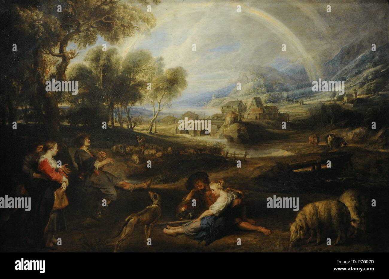 Peter Paul Rubens (1577-1640). Peintre baroque flamand. Paysage avec un arc-en-ciel, 1632-1635. Huile sur toile. Le Musée de l'Ermitage. Saint Petersburg. La Russie. Banque D'Images