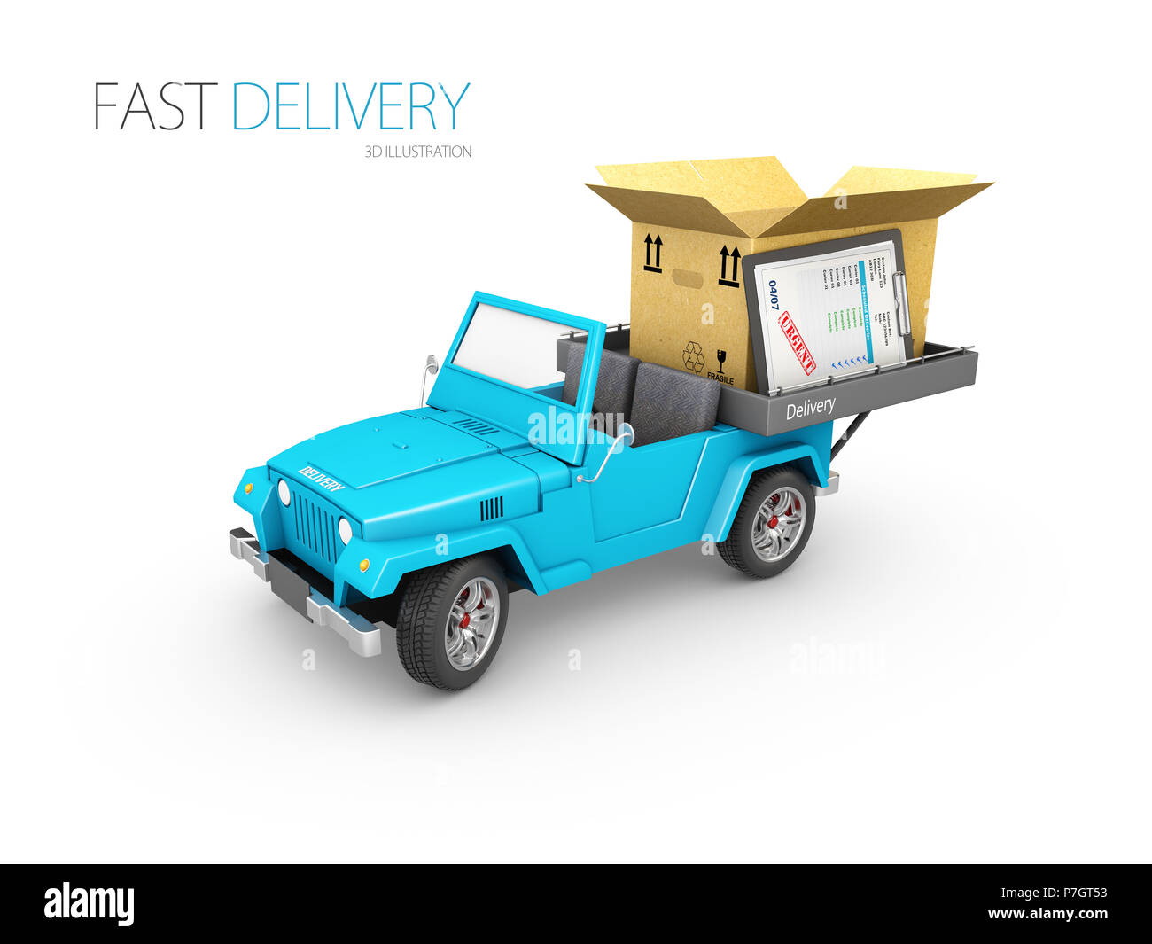 Livraison express, restauration rapide 3d deliverycar illustration isolé blanc. Banque D'Images