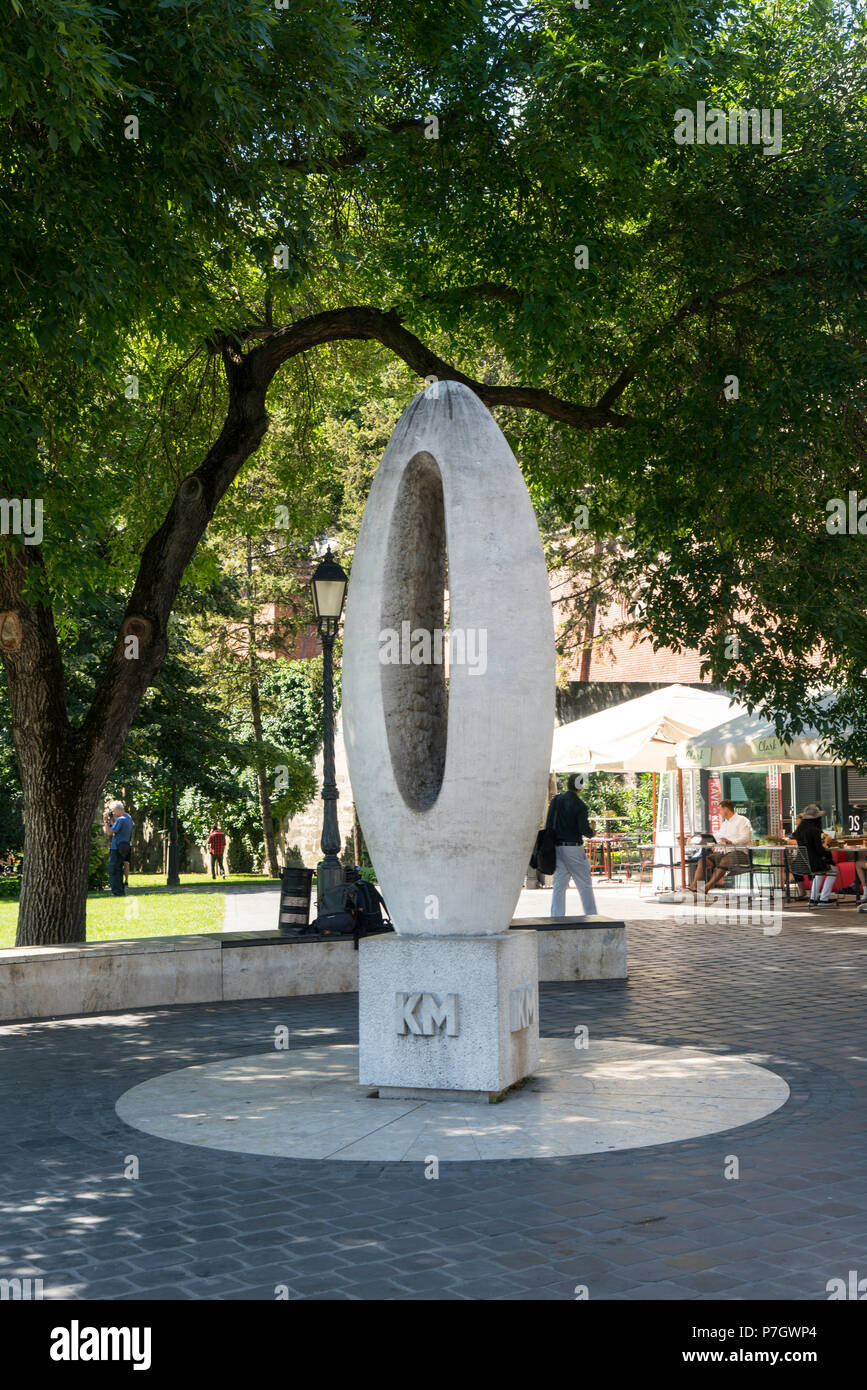 Km 0 sculpture réalisée par Miklos Borsos à Budapest, Hongrie Banque D'Images