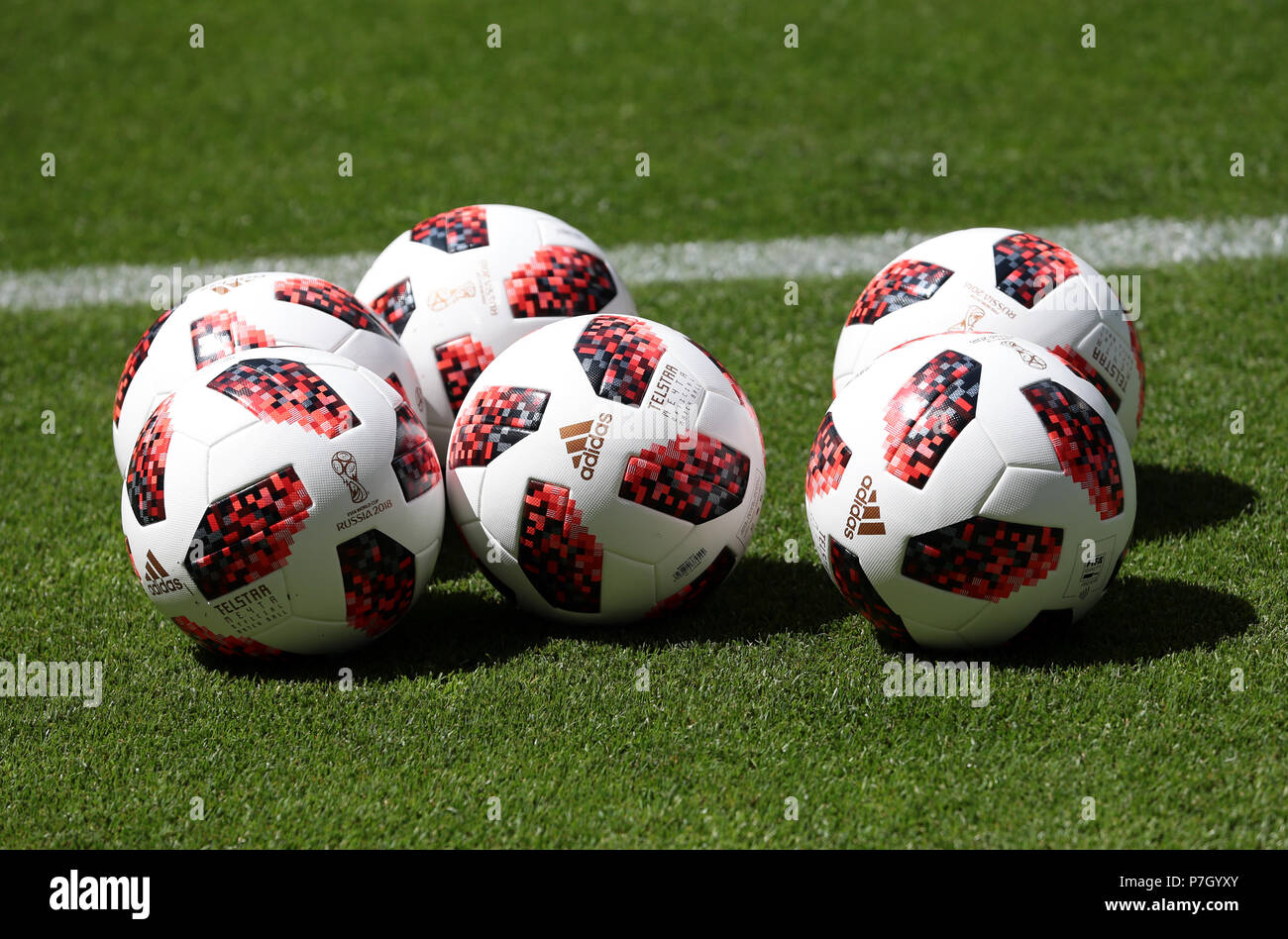 Ballons de football Adidas Telstar lors d'une séance d'entraînement à l'aréna de Samara, à Samara. APPUYEZ SUR ASSOCIATION photo. Date de la photo : vendredi 6 juillet 2018. Voir PA Story WORLDCUP Suède. Le crédit photo devrait se lire: Aaron Chown/PA Wire. Banque D'Images
