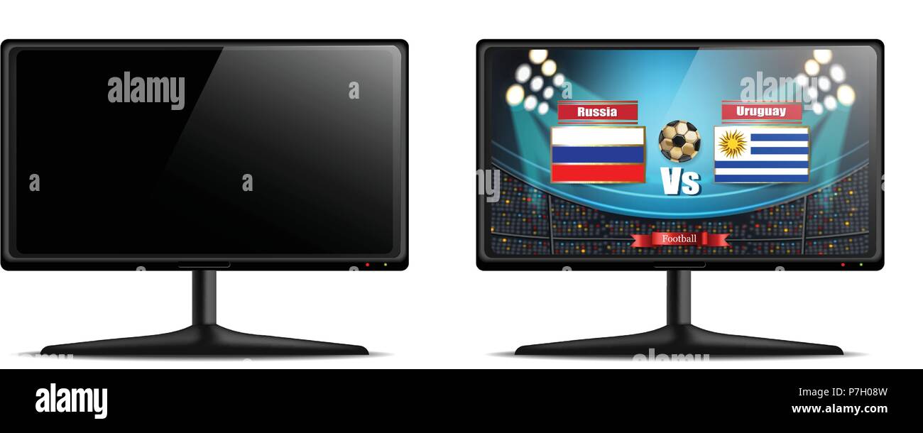 Écran plat avec match de football réaliste. Vector isolated on white Illustration de Vecteur