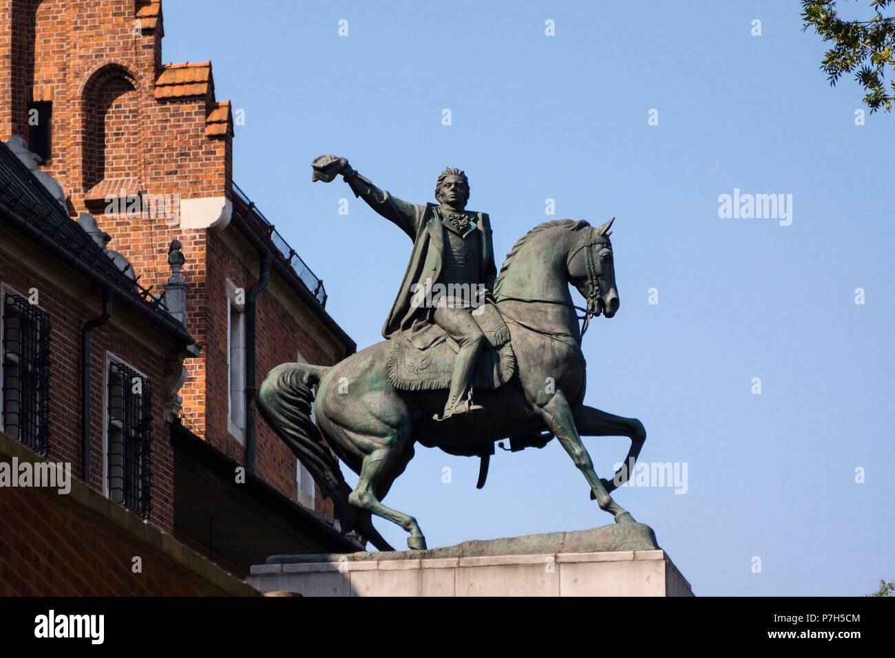 Monumento a Tadeusz Koscuiszko, la statue équestre de bronce del polaca into insurrectional hands on October 20th of 1868 de la independencia y americana, obra de Leonard Marconi y Antoni Popiel, Cracovia, Wawel,Polonia, Europe de l'Est. Banque D'Images