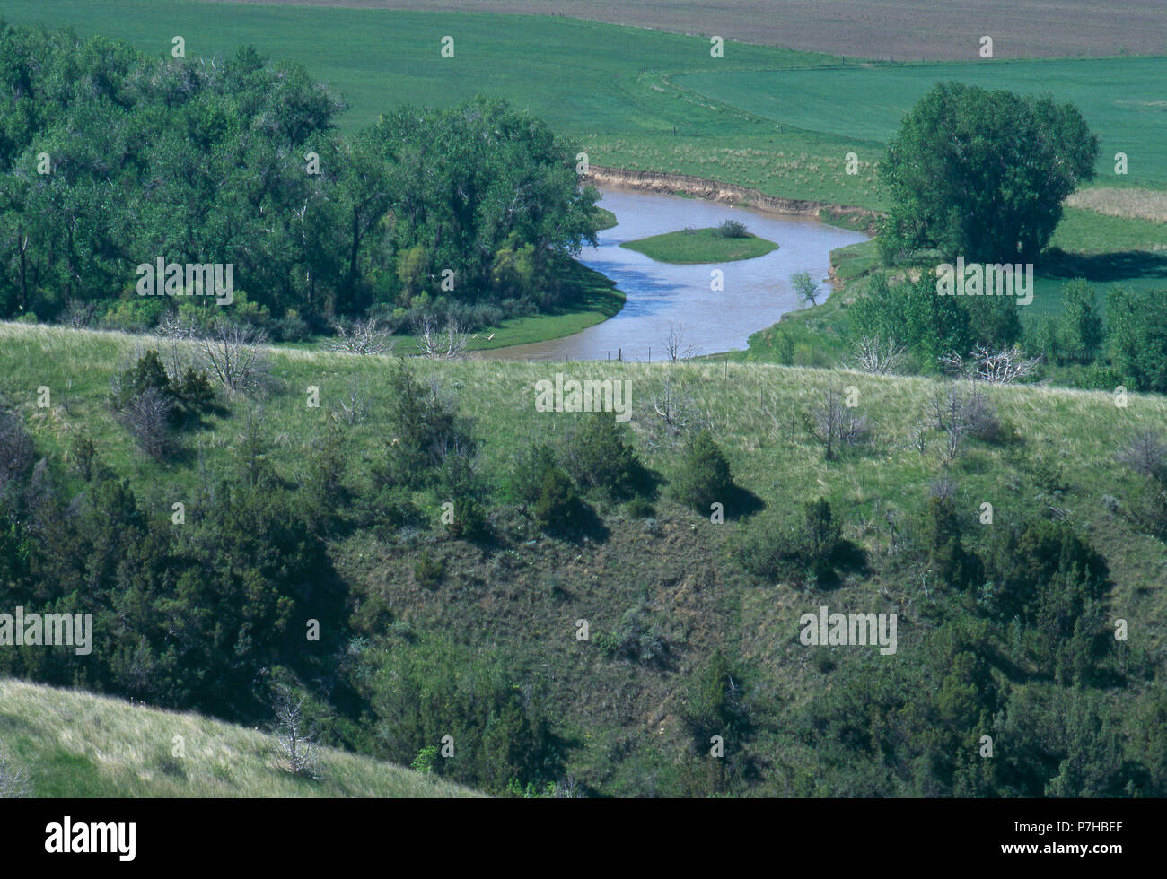 Little Bighorn River traversant Custer Battlefield National Monument, au Montana. Photographie Banque D'Images