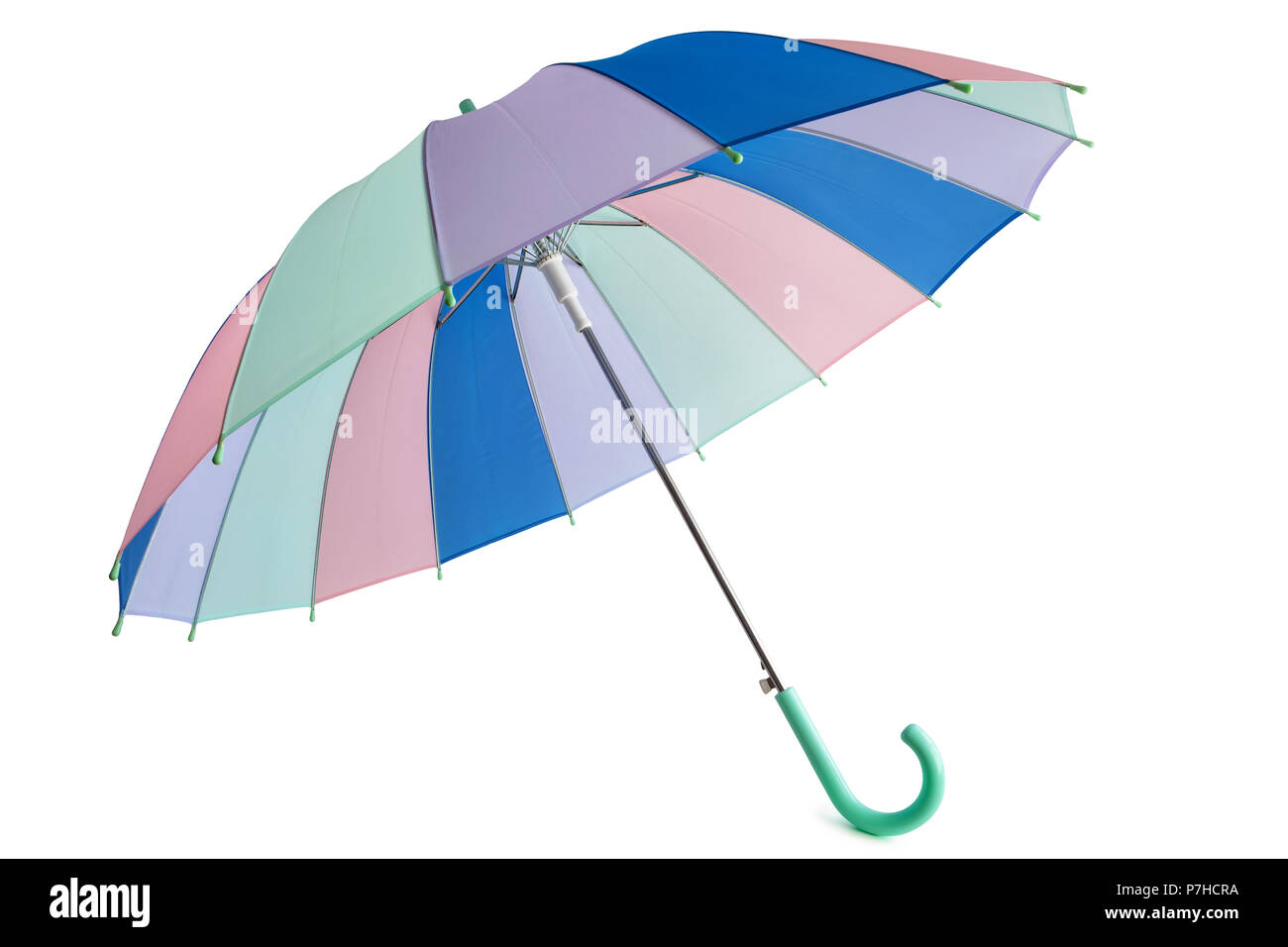 Parapluie de couleur pastel isolé sur fond blanc. Banque D'Images