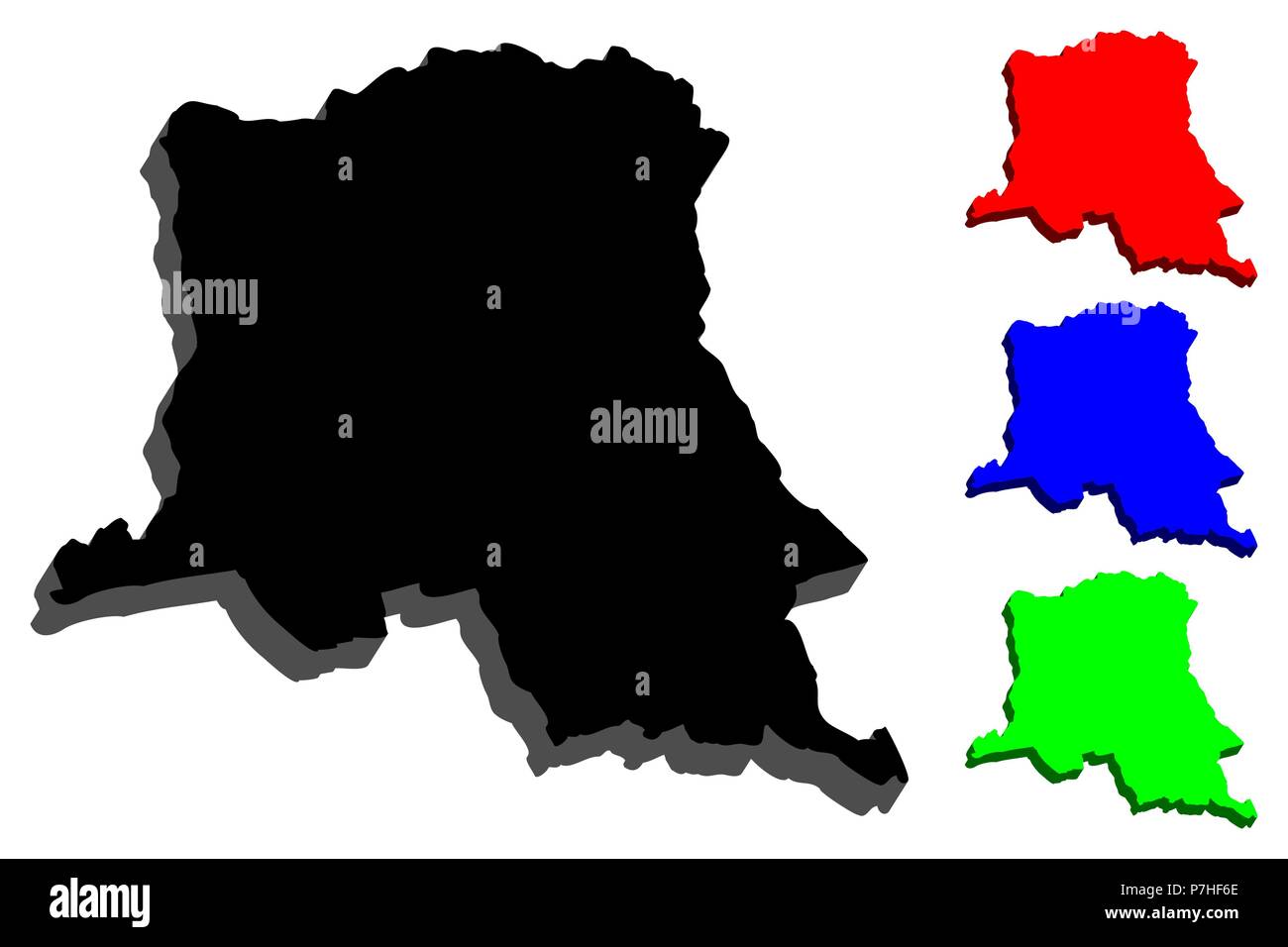3D de la carte de la République démocratique du Congo (République démocratique du Congo (RDC, Congo-Kinshasa) - noir, rouge, bleu et vert - vector illustration Illustration de Vecteur