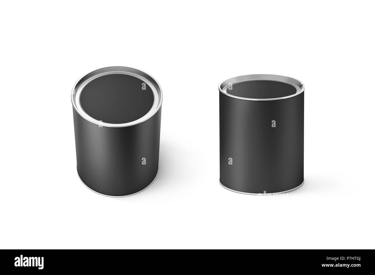 Rond noir vierge peut définir la maquette, isolé, rendu 3d. Gris clair en boîte cylindrique récipient avec couvercle Vue de dessus des maquettes. Conserver l'emballage alimentaire Banque D'Images