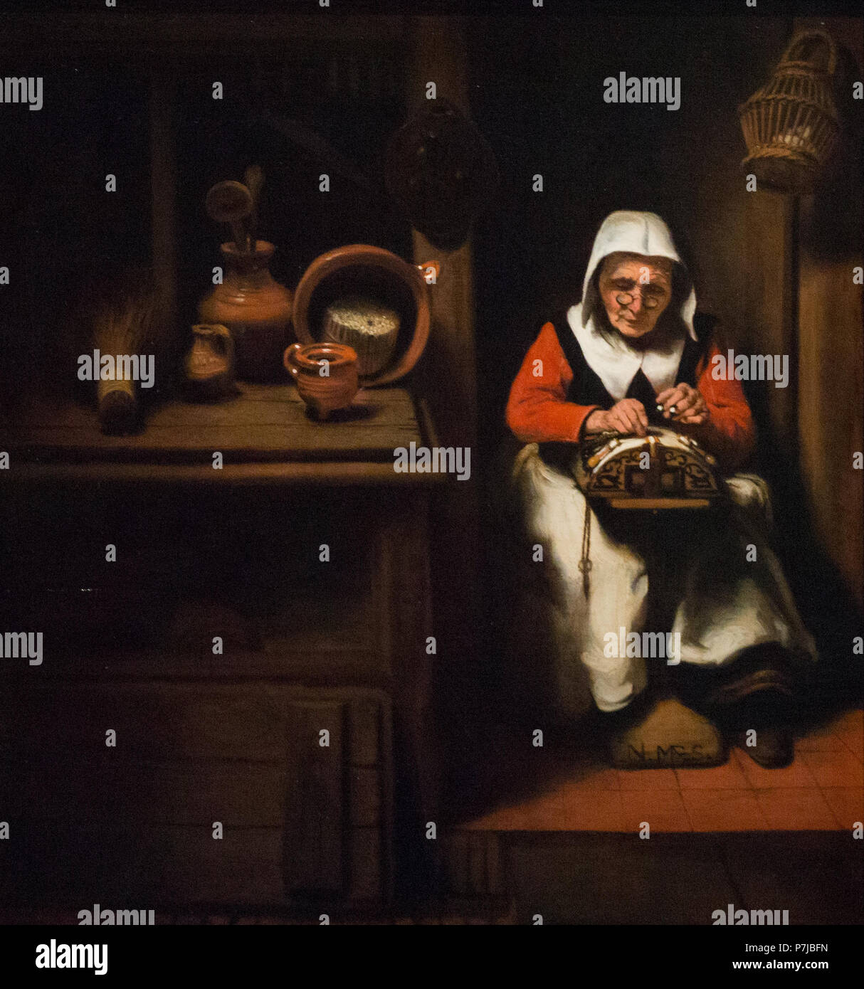 Nicolaes MAES - La vieille dentellière - c.1655 Banque D'Images