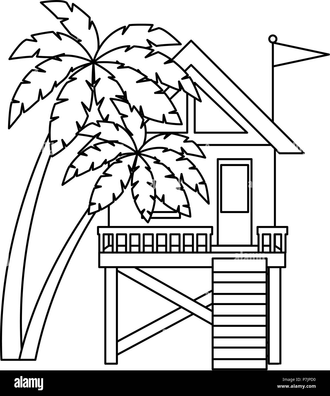 Baywatch édifice Booth avec arbres palms Illustration de Vecteur