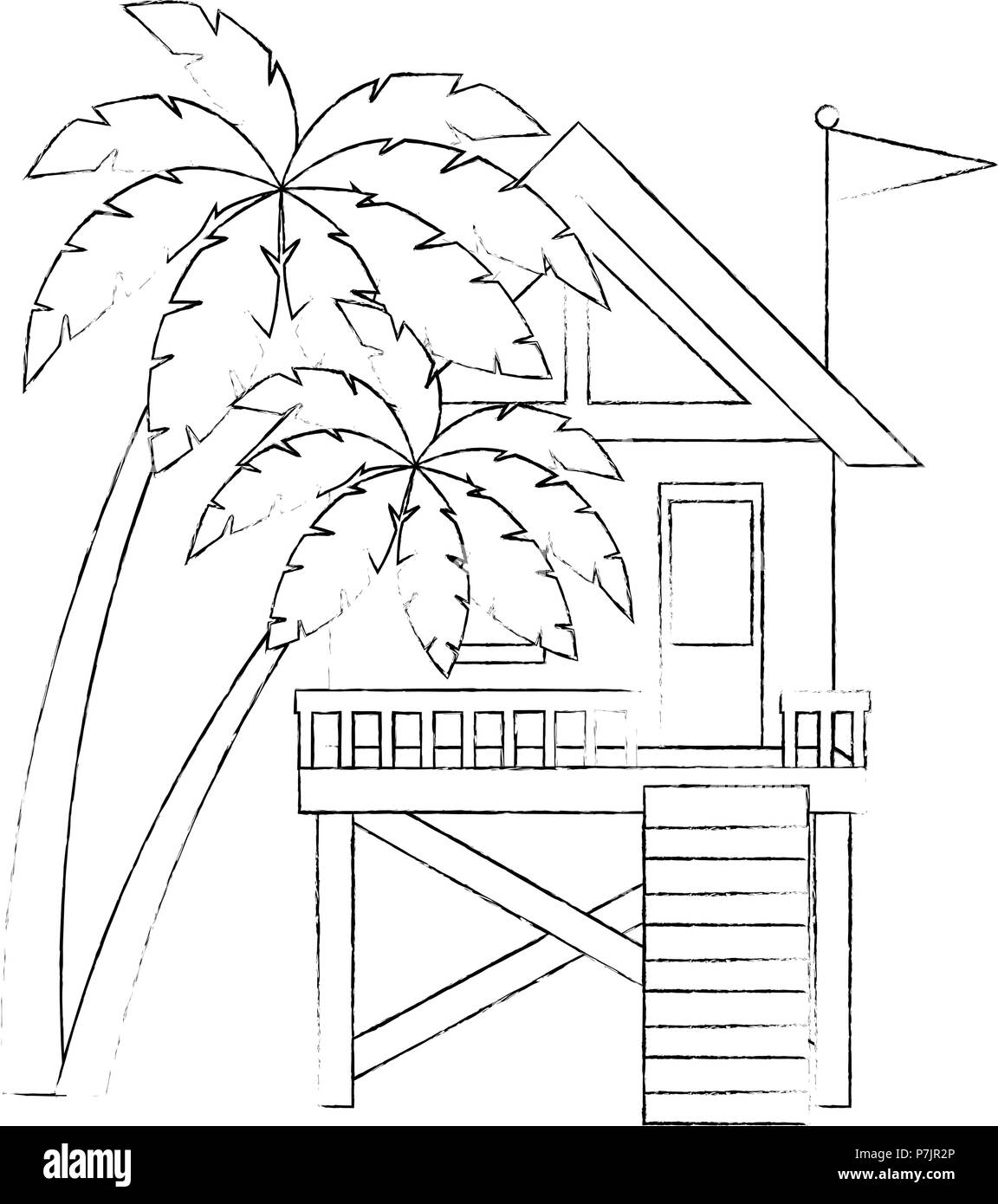 Baywatch édifice Booth avec arbres palms Illustration de Vecteur