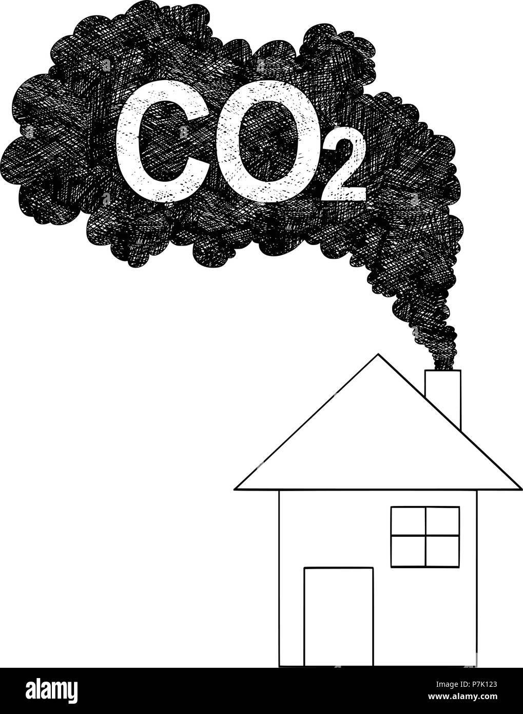 Dessin Artistique vecteur Illustration de fumée à la cheminée de la Chambre, le dioxyde de carbone ou CO2 La pollution de l'air Concept Illustration de Vecteur