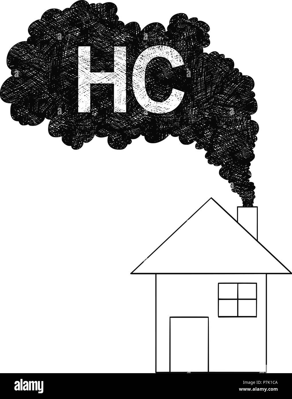 Dessin Artistique vecteur Illustration de fumée à la cheminée de la Chambre, SC ou d'hydrocarbures de la pollution de l'air Concept Illustration de Vecteur