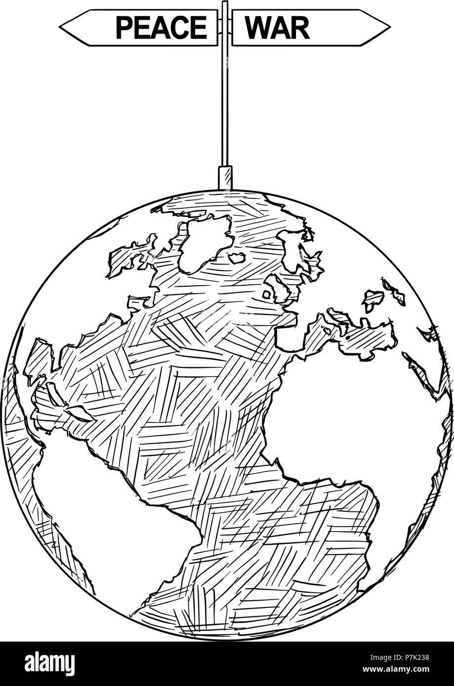 Dessin Artistique vecteur Illustration de globe terrestre avec la décision de la guerre ou de la paix flèches Illustration de Vecteur