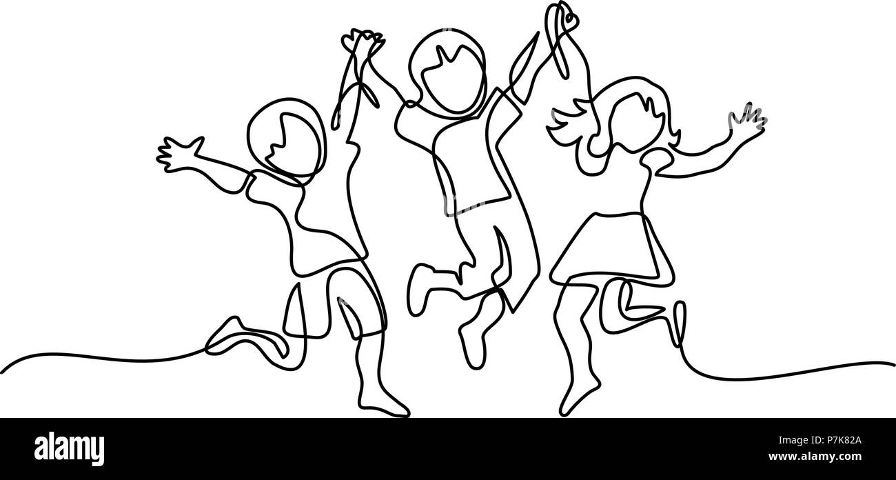 Heureux les enfants de saut holding hands Illustration de Vecteur
