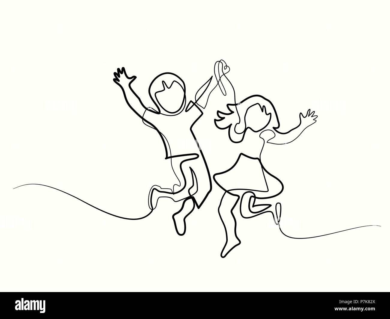 Heureux les enfants de saut holding hands Illustration de Vecteur