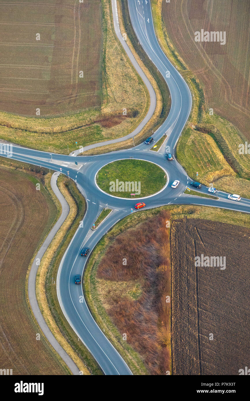 Rond-point, Südkirchener Lipperlandstraße Straße et L514 avec des routes d'accès dans Werne en NRW. Werne, Ruhr, Rhénanie du Nord-Westphalie, Allemagne Banque D'Images