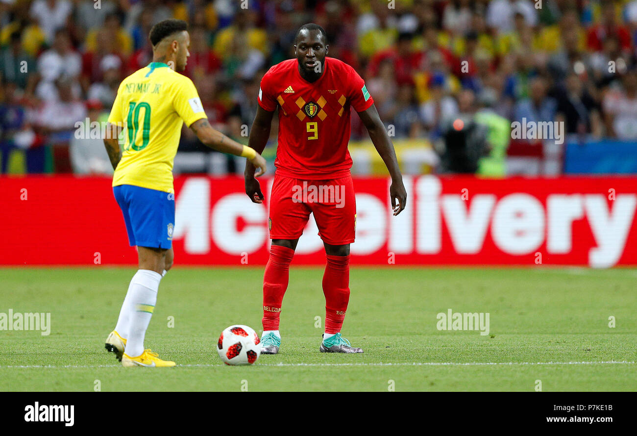 Kazan, Russie. 6e juillet 2018. Romelu LUKAKU à partir de la Belgique et le Brésil de Neymar pendant le match entre le Brésil et la Belgique valable pour la Coupe du Monde 2018 tenue à l'Aréna de Kazan Kazan, Russie. (Photo : Rodolfo Buhrer/La/Fotoarena Imagem) Banque D'Images
