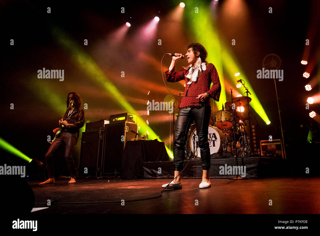 Toronto, Ontario, Canada. 6 juillet, 2018. Amrican rock band 'Greta Van Fleet' effectué sold out show à Rebel club à Toronto, Ontario. Membres du groupe : JOSH KISZKA, JAKE KISZKA KISZKA, SAM, DANNY WAGNER Crédit : Igor Vidyashev/ZUMA/Alamy Fil Live News Banque D'Images