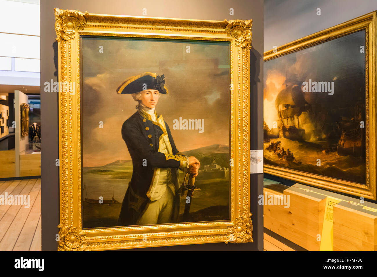L'Angleterre, Londres, Greenwich, le National Maritime Museum, l'exposition de peintures et objets historiques connexes Naval Banque D'Images