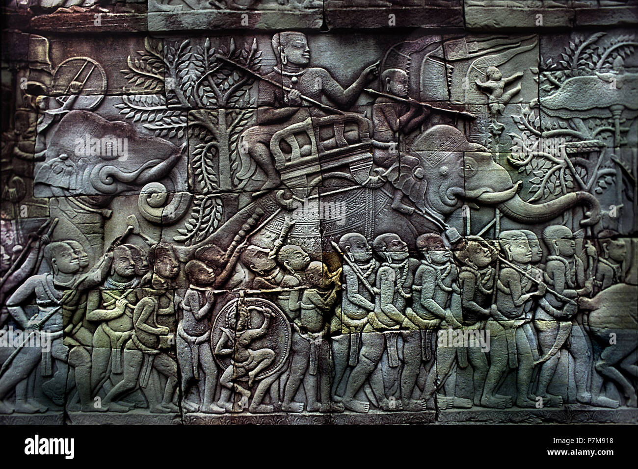 BAS-relief au temple Bayon Banque D'Images
