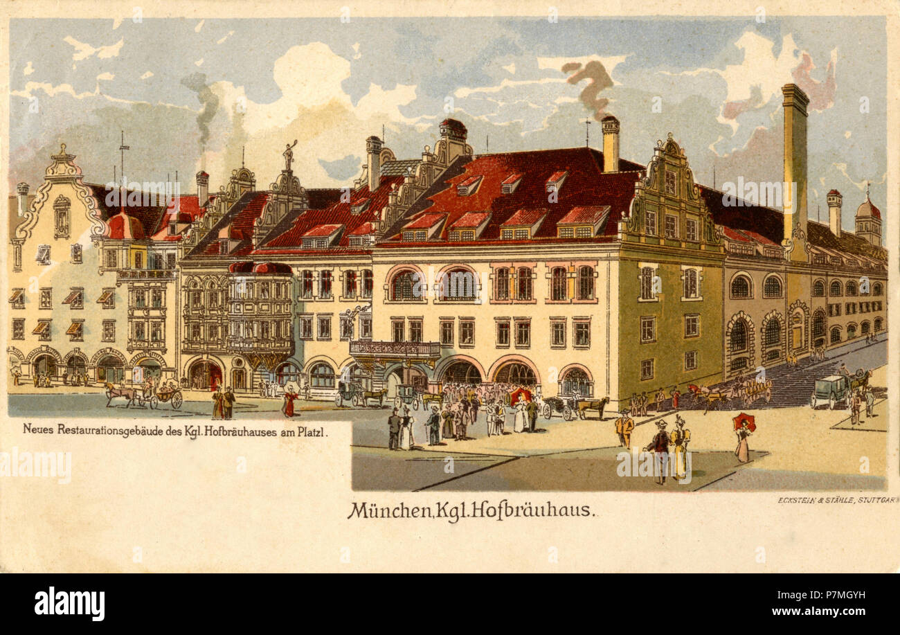 La brasserie Hofbräuhaus, Munich : Nouveau bâtiment restauration sur le Platzl. carte postale, Eckstein u Stähle Banque D'Images