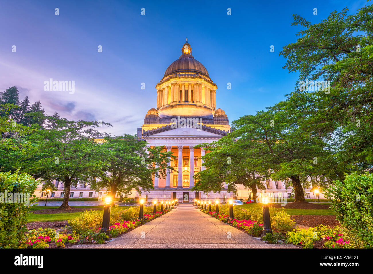 Olympia, Washington, USA State Capitol building au crépuscule. Banque D'Images
