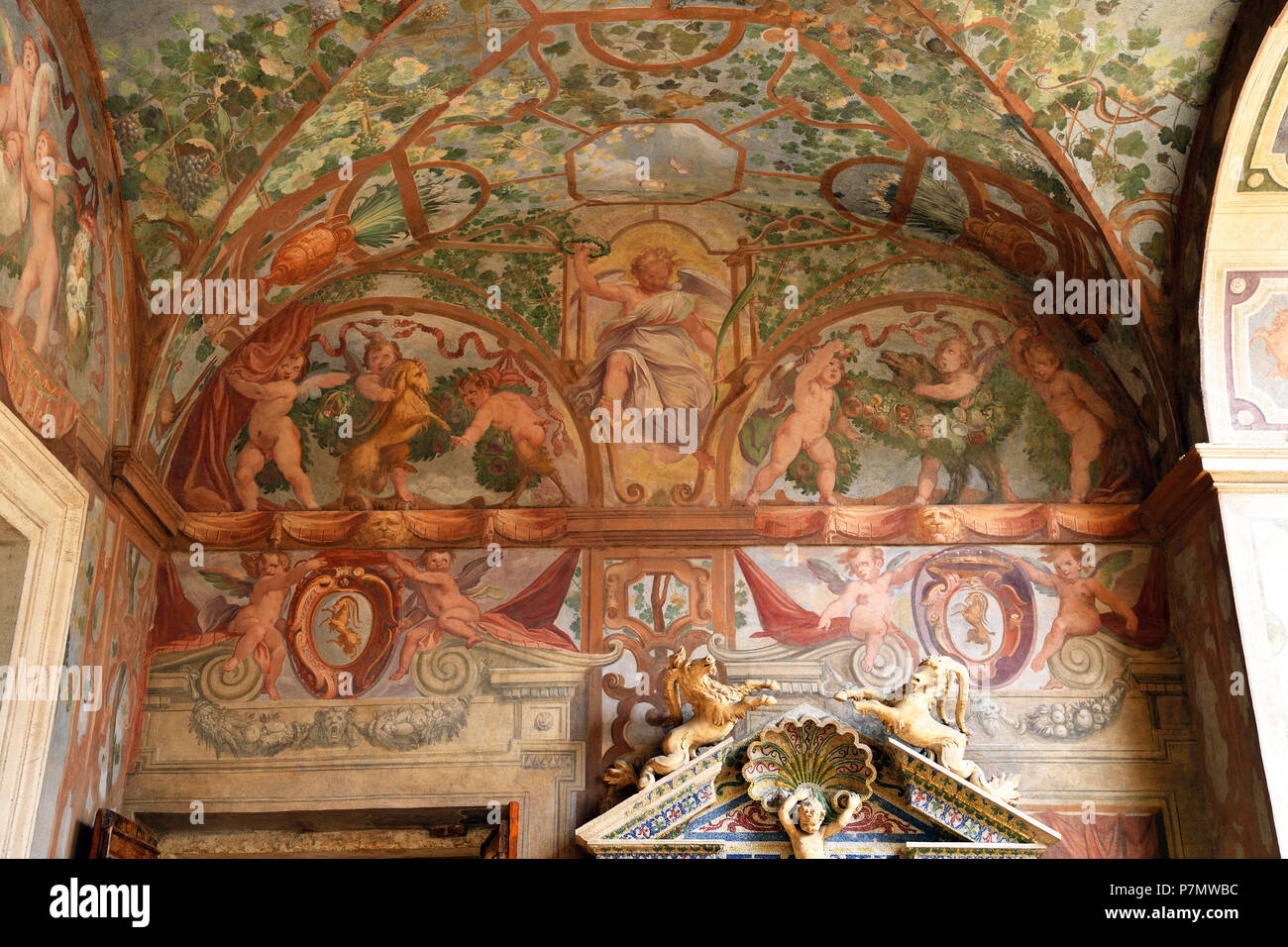 L'Italie, Lazio, Rome, centre historique classé au Patrimoine Mondial par l'UNESCO, la Piazza Navona, le Palazzo Altemps (Musée National Romain), Loggia des Empereurs Banque D'Images