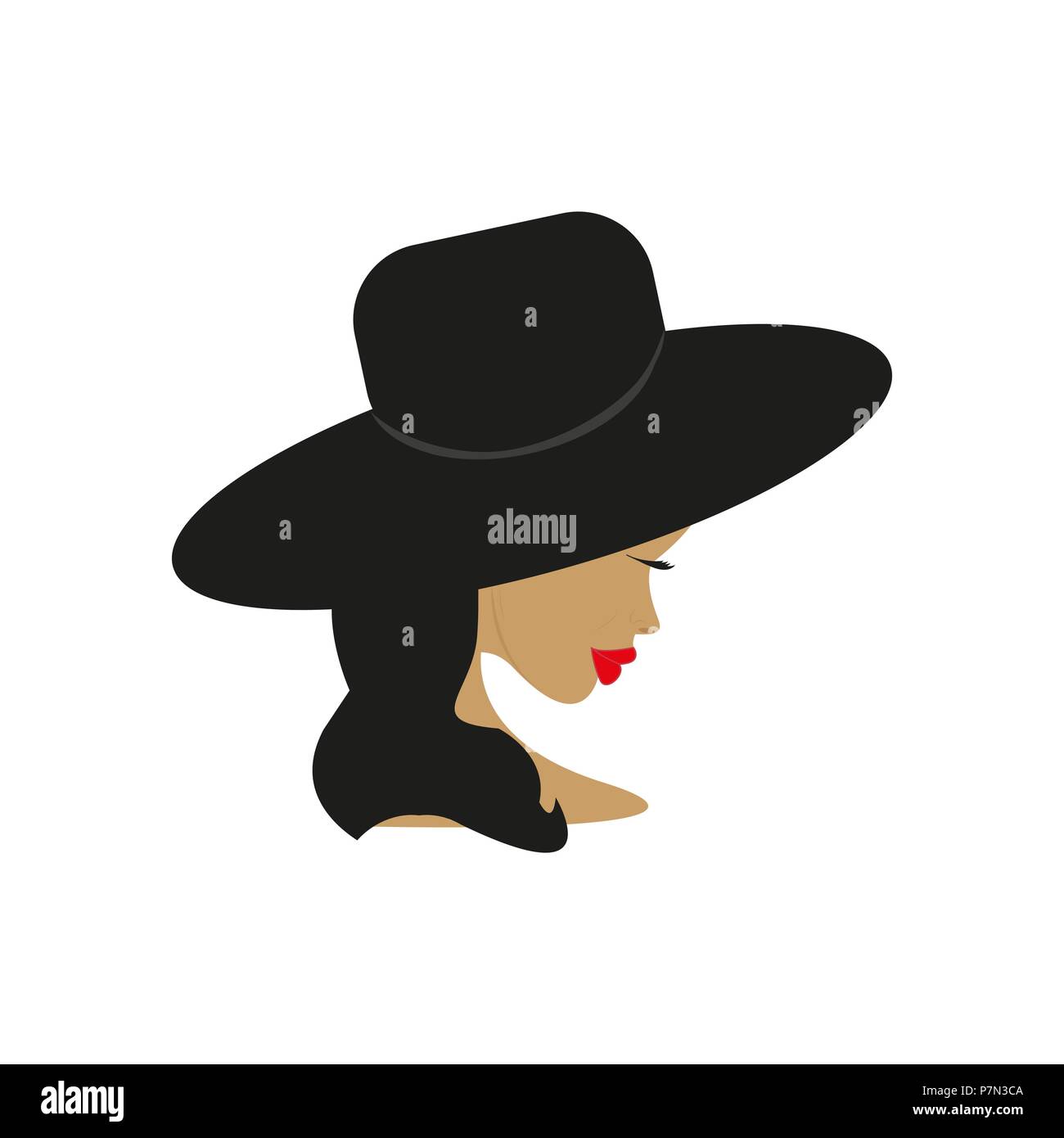 Tête de Femme avec chapeau fashion illustration silhouette colorée en Image  Vectorielle Stock - Alamy