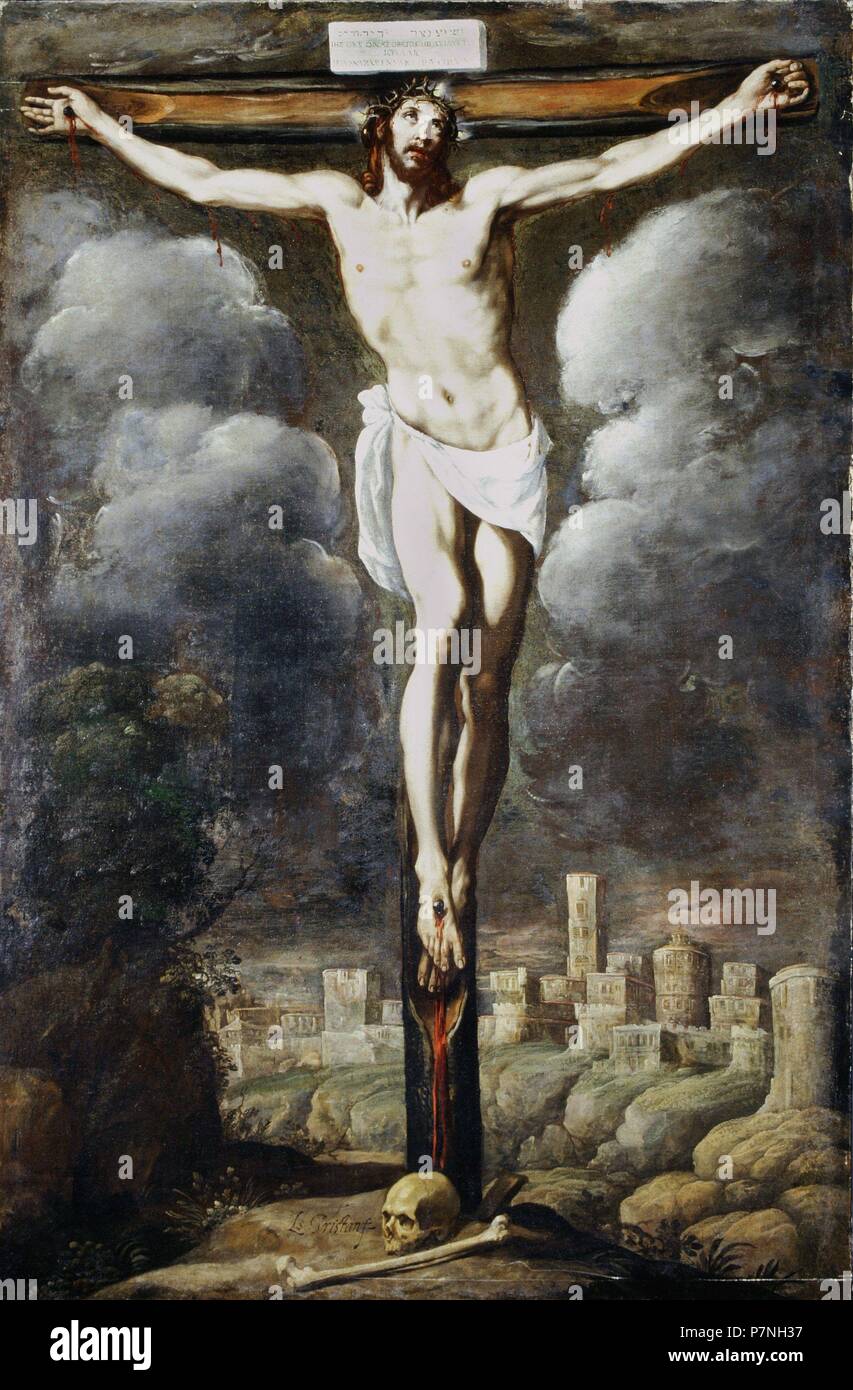 CUADRO DE CRISTO CRUCIFICADO, AUTOR : Luis TRISTAN, EN EL MUSEO DE SANTA CRUZ, Tolède (OLEO SOBRE LIENZO). Banque D'Images