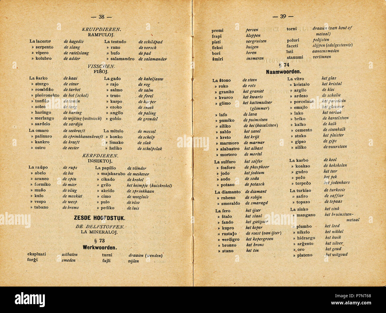 L'ESPÉRANTO : De Esperantische Woorden volgens de Betekenis Vereenigd . 1911 5 1911 Esper Woorden 38-39 Banque D'Images