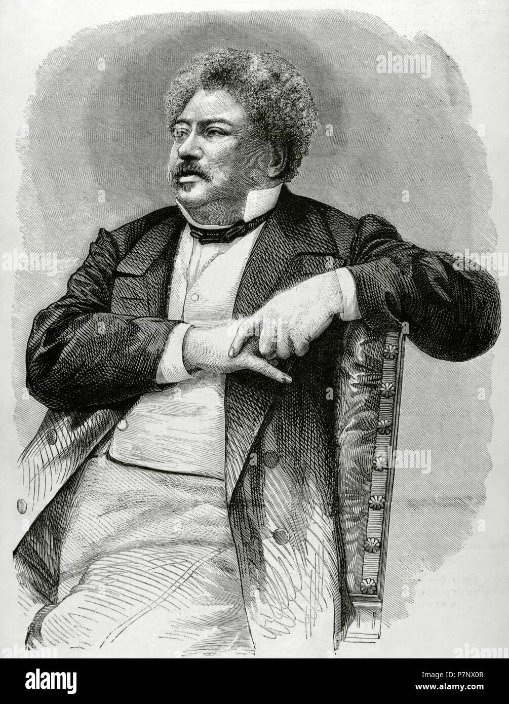 Alexandre Dumas (1802-1870). L'écrivain français. Le romantisme et la fiction historique mouvement littéraire. Portrait. La gravure. 'La Ilustracio  ola Espan n y Americana', 1870. Banque D'Images