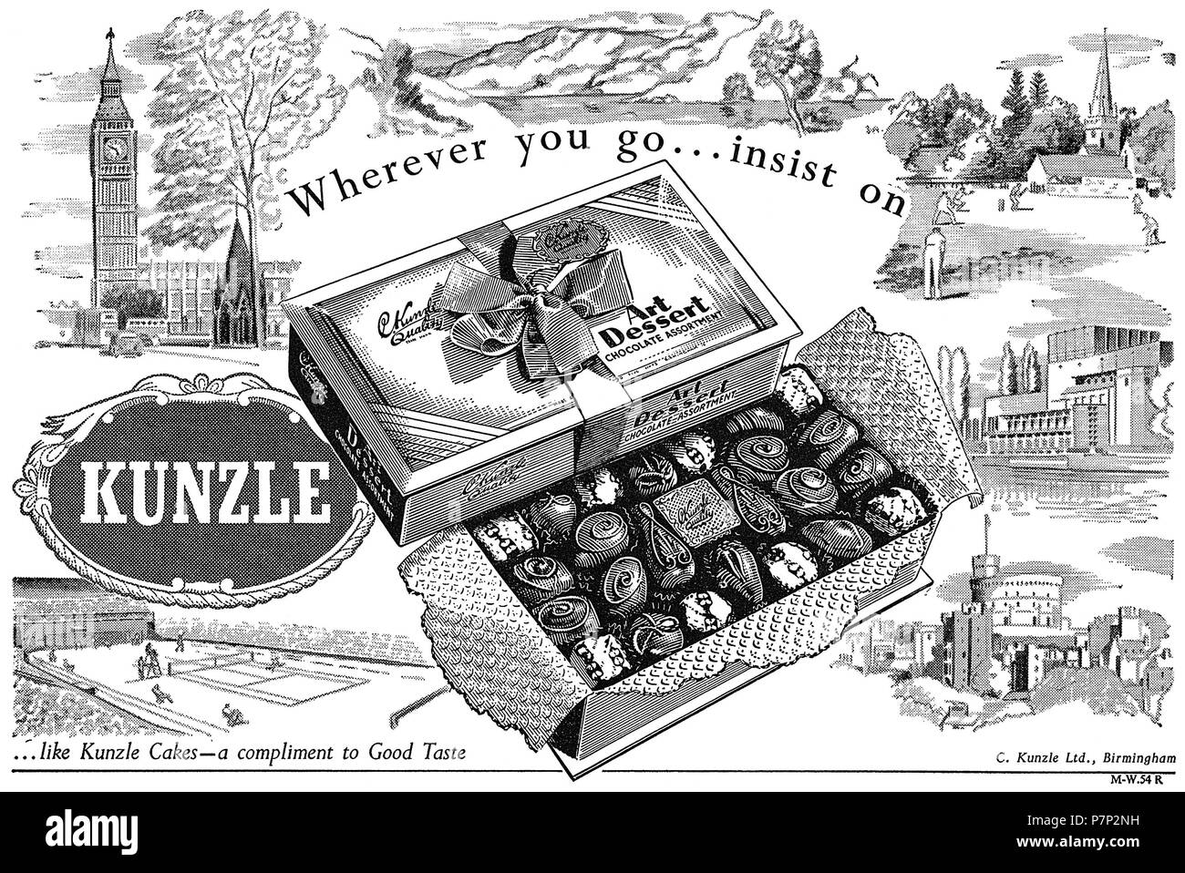 1956 La publicité pour l'Art Kunzle assortiment de desserts. Banque D'Images