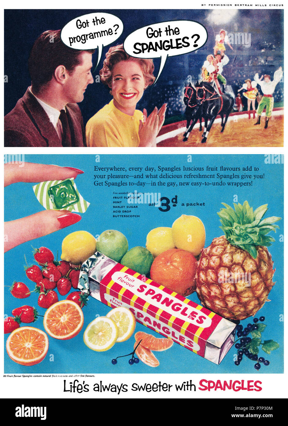 1956 La publicité pour des paillettes des bonbons. Banque D'Images