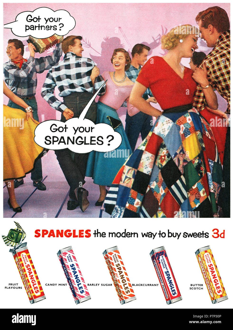 1956 La publicité pour des paillettes des bonbons. Banque D'Images