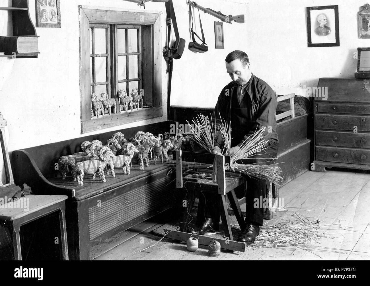 Handmade straw-cheval ca. 1930, lieu exact inconnu, Allemagne Banque D'Images