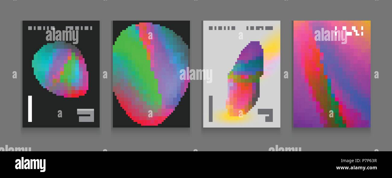 Stock vector illustration set gabarits de protection avec des bulles, des formes liquides résumé 80s memphis style géométrique télévision 3D et éléments de conception. Style rétro pour bannières, flyers, affiches et posters. EPS 10 Illustration de Vecteur
