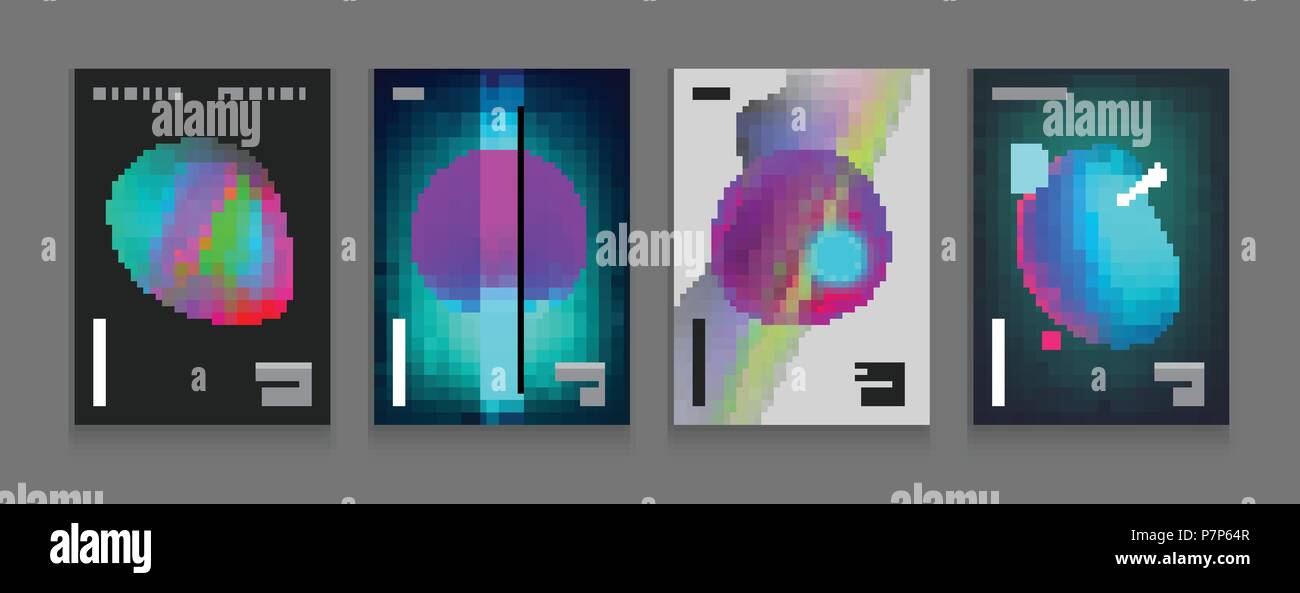 Stock vector illustration set gabarits de protection avec des bulles, des formes liquides résumé 80s memphis style géométrique télévision 3D et éléments de conception. Style rétro pour bannières, flyers, affiches et posters. EPS 10 Illustration de Vecteur
