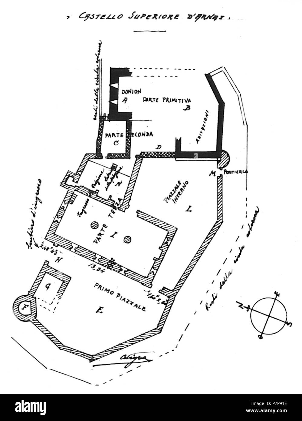 Plan del Castello superiore di Arnad, Arnad, Valle d'Aosta, Italie. avant 1942 62 sup en fonte d'Arnad nigra Banque D'Images