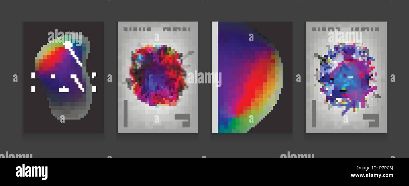 Stock vector illustration set gabarits de protection avec des bulles, des formes liquides résumé 80s memphis style géométrique télévision 3D et éléments de conception. Style rétro pour bannières, flyers, affiches et posters. EPS 10 Illustration de Vecteur