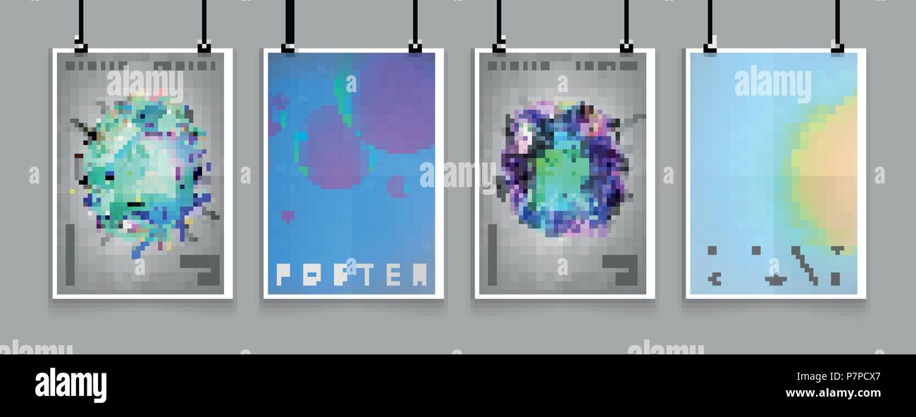 Stock vector illustration set gabarits de protection avec des bulles, des formes liquides résumé 80s memphis style géométrique télévision 3D et éléments de conception. Style rétro pour bannières, flyers, affiches et posters. EPS 10 Illustration de Vecteur