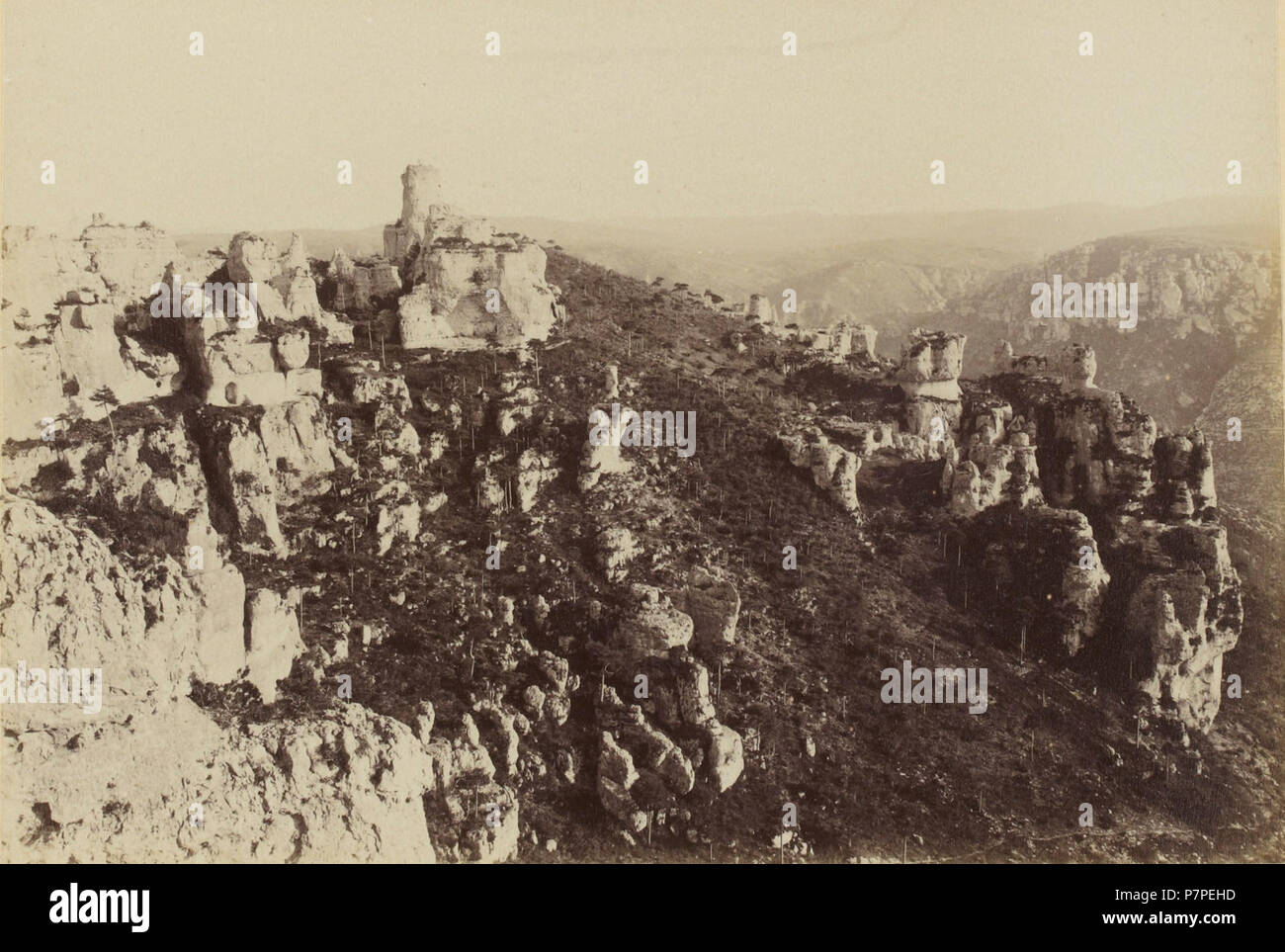 35. Montpellier le Vieux, la Citadelle, au fond, à droite, la corniche du Larzac sur la rive gauche de la Dourbie (James Jackson, 1888). Banque D'Images