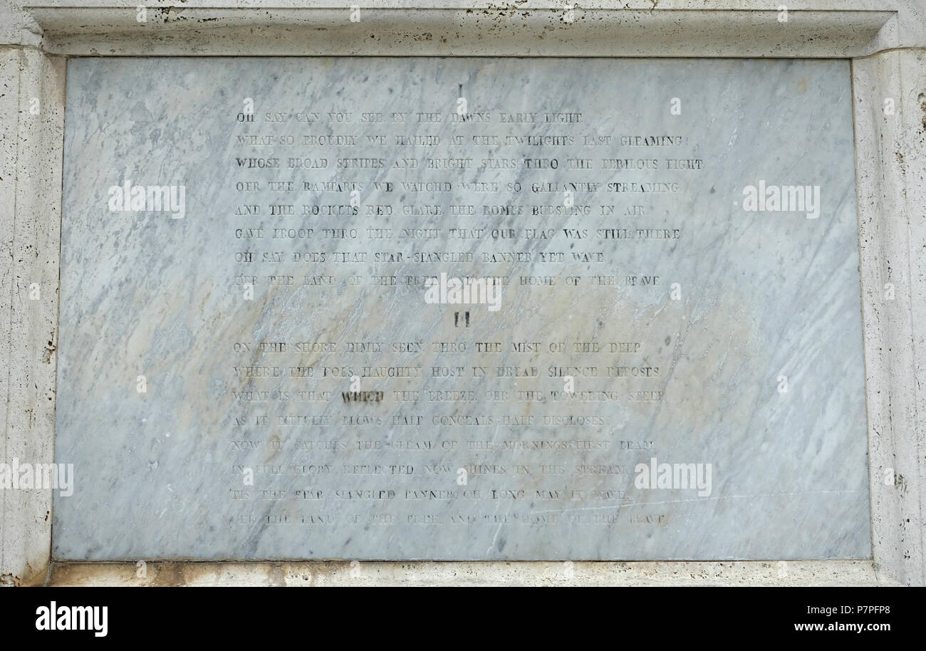 Anglais : Star Spangled Banner Monument - Le Golden Gate Park, San Francisco, Californie, USA. Mémorial à Francis Scott Key, conçu par William Wetmore Story, dévoilé en 1888. Cette oeuvre est dans le car l'artiste est mort il y a plus de 70 ans. 24 mai 2015, 17:54:20 354 Star Spangled Banner base Monument - Le Golden Gate Park, San Francisco, CA - DSC05293 Banque D'Images