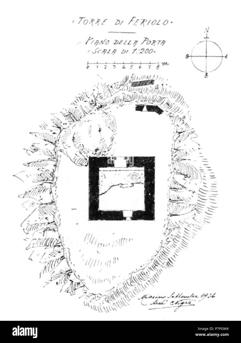 Italiano : Pianta della Torre di Feriolo . Septembre 1936 158 Fig 1 pianta Torre di ferriolo p128, dis nigra sett 1936 nigra il novarese Banque D'Images