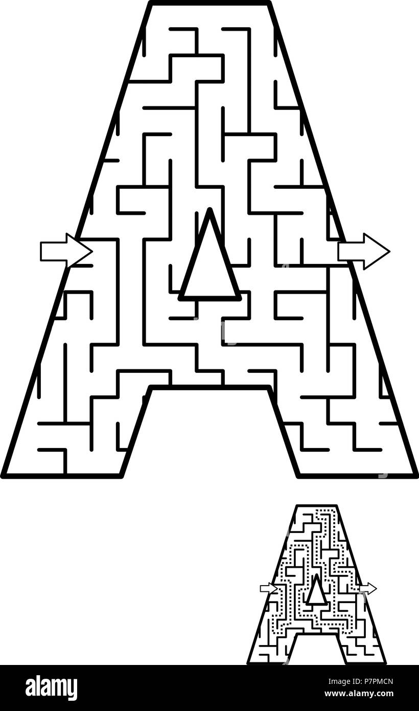 Ordre alphabétique Domaine d'apprentissage amusant et une activité éducative pour les enfants - lettre jeu de labyrinthe. Réponse inclus. Illustration de Vecteur