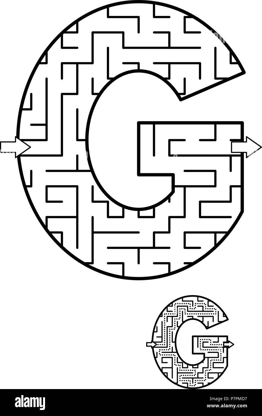 Ordre alphabétique Domaine d'apprentissage amusant et une activité éducative pour les enfants - lettre jeu de labyrinthe. Réponse inclus. Illustration de Vecteur